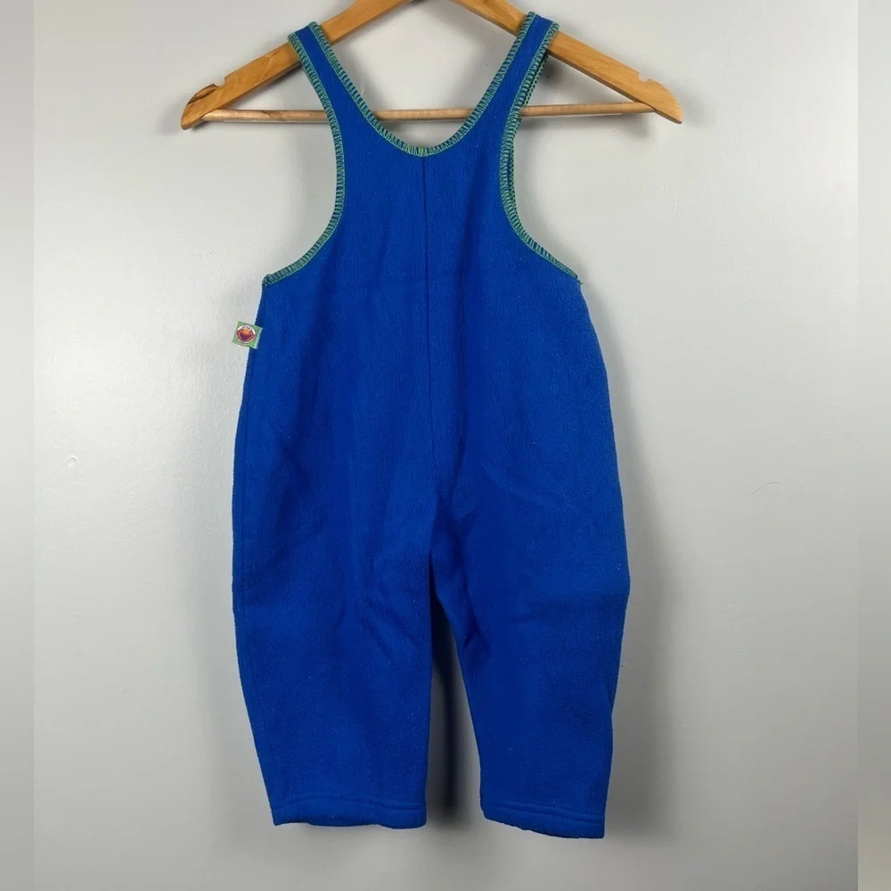 Vintage 90s 2000s Sesame Street blue fleece overalls Elmo & Zoe Ski size 2T